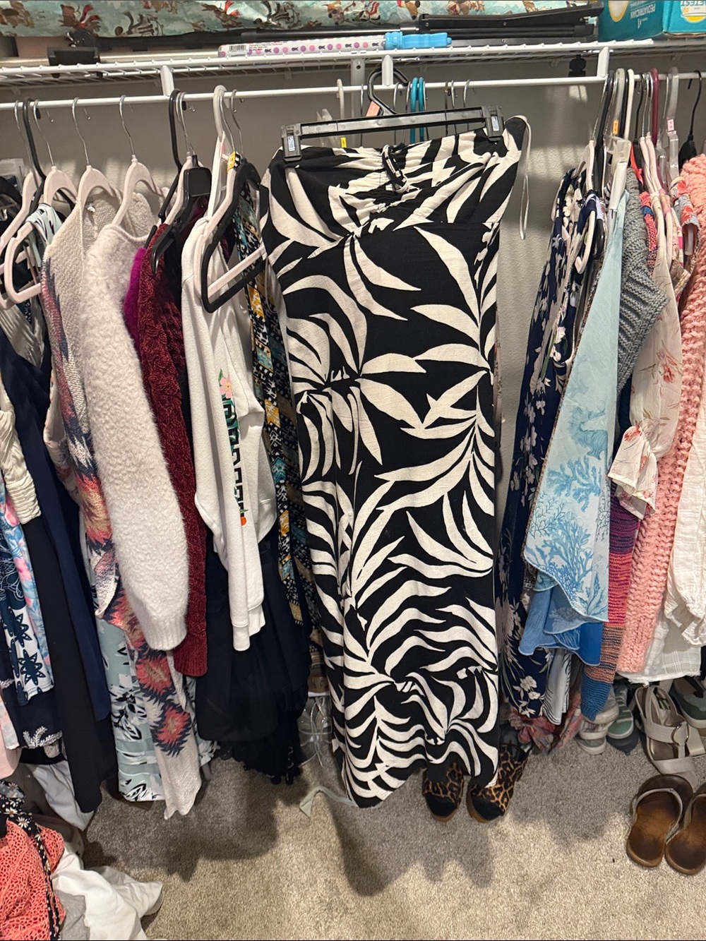 Z Supply Black and White Maxi Dress with Leaf Print